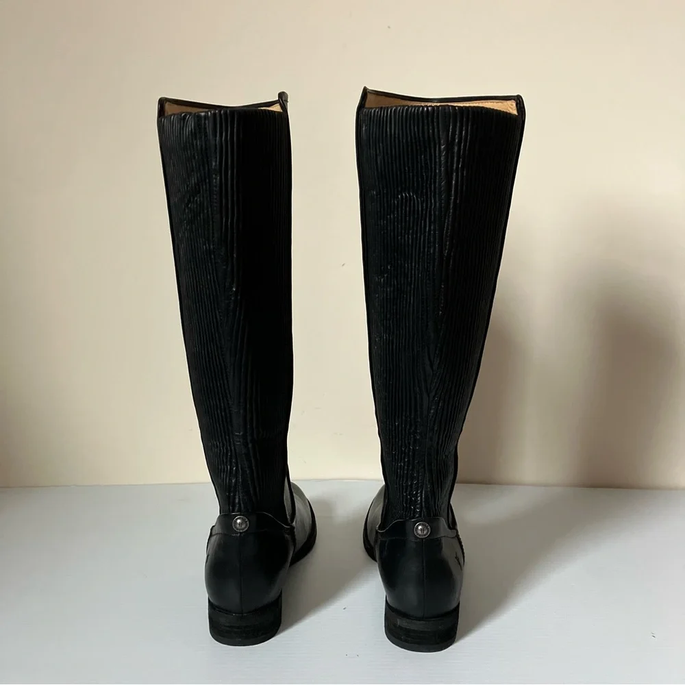Frye Black Leather Melissa Scrunch Tall Riding Boots size 8
